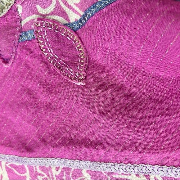 Sigrid Olsen skirt linen floral applique gold thread flouted pink Size 6 - Picture 7 of 7